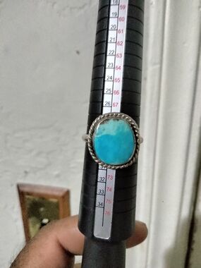 Native American Sterling Silver Blue Turquoise Oval Ring Bright Size 1